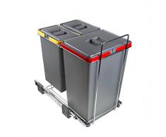 ELLETIPI ecofil PF01 44B1 Papelera Reciclaje extraíble para Base, plástico y Metal, Gris, 30 x 45 x 46 cm