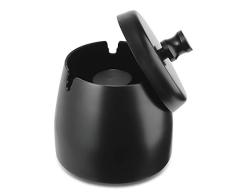 NOBRANDED Cenicero con Tapa, Cenicero a Prueba de Viento, Negro Cenicero del Acero Inoxidable, Mesa Cenicero con la Base Antideslizante y Soporte de Ceniza, para la decoración del hogar y Oficina
