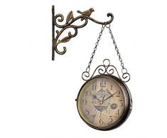 Lucky Family Estación De Reloj De Pared De Doble Cara Retro Dial con Péndulo De Fijación del Vástago, para Jardín De Interior Y Exterior Cocina Patio Sala De Estar