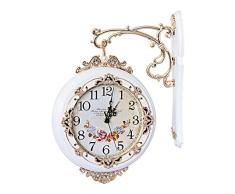 ufengke Reloj de Pared Doble Cara Europeo Creativo Clásico Blanco Reloj Quartz Rotación de 360 ??Grados, Diámetro 30cm