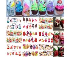 AIUIN 18 Piezas Pegatina de Uñas Colorido Pastel de Helado de Fruta Guías de Clavar Tip Pegatinas Conjunto con Uñas de Manicura