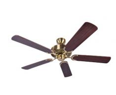 Ventilador de techo sin Luz Potkuri, Láton Satinado, 132 cm, Palas reversibles en Caoba y Caoba con Ratán