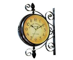 VORCOOL Reloj de pared de doble cara vintage Hierro Silencioso Tranquilo Estación de Grand Central Central Reloj de arte Reloj de pared decorativo de doble cara Girar 360 grados Reloj de pared antiguo