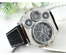 Jewelrywe Reloj grande del dial Negro Plata brújula termómetro Decoración