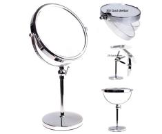 HIMRY® Espejo de Baño 8, Regulable en Altura, Aumento 7X para Afeitar y Maquillar, Espejo de Mesa con Doble Caraï¼ 1x y 7X Ampliación, Rotación 360 Grados, 8 Pulgadas, Plateado, KXD3101-7x