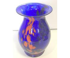 Jarron de cristal coloreado, florero de vidrio soplado a boca en tonos azul y naranja, , altura circa 15 cm, diseñado y fabricado por la Oberstdorfer Glashütte