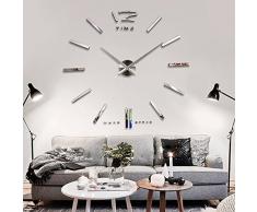 EsportsMJJ Grande Grande DIY Frameless Pared Reloj Kit 3D Espejo Decoración Plata