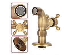 Zerodis Grifo Vintage, Grifo de Lavabo latón en Pared, Grifo manija Cruzada Acabado Cepillado para Jardín Exterior(Short)