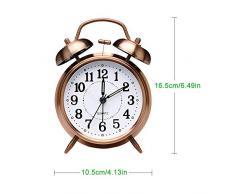 Reloj Despertador Retro, Reloj Despertador Antiguo con Doble Campana Gemela sin Tic TAC, Despertador analógico de Cuarzo silencioso a batería Antiguo con luz de Noche para el Dormitorio marrón