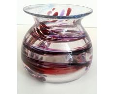 Jarron pequeño de vidrio coloreado, florero de cristal soplado a boca de color rojo e violeta y transparente, florero en foma de bola, altura aprox. 7,5 cm, diseñado y fabricado por la Oberstdorfer Glashütte