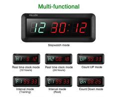 PELLOR Temporizador con Pantalla LED, Reloj de Pared 4/6 Dígitos LED Temporizador de Intervalos, Reloj en Tiempo Real de 12/24 Horas, Gym Temporizador con Mando a Distancia por Infrarrojos