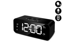 HOMVILLA Reloj Despertador Digital con Pantalla LED Grande, Alarma de Espejo Portátil, Sonido Grabar, Alarma Dual, Despertadores Electrónico con 9 Sonidos de Alarma, 12/24 Horas, 3 Brillo, Snooze