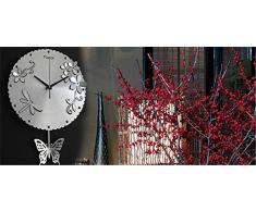 AIKE Continental Art Personalidad Creatividad Mariposa libélula Flores Péndulo oscilante Reloj de Pared Silencio Decoración Regalos Cuarto Sala estudiar Cuarto de los Niños Cafetería 16 Pulgadas