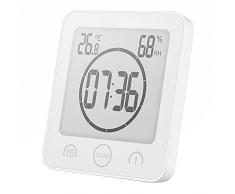 OurLeeme Reloj de Ducha a Prueba de Agua Diario, Cuarto de baño Ducha Temporizador Alarma Temperatura Humedad Pantalla Control táctil Reloj de Cuenta Regresiva (Blanco)