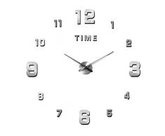 SHS Mute DIY Reloj de Pared con Adhesivo 3D, Sin Marco, Tamaño Grande, Para Decorar La Oficina o Casa,Plateado-2 Años de Garantía