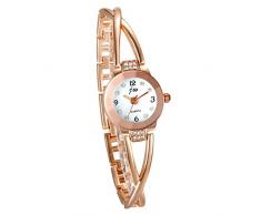 JewelryWe Juego de Pulsera con Reloj Oro Rosa, Moda Reloj de Diamantes Brillantes con Pulsera