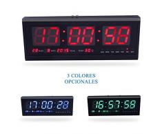 Fdit LED Reloj Digital Grande con Tiempo Calendario Fecha y Temperatura Indicación Reloj de Escritorio para Hogar Oficina Restaurante Aeropuerto Banco (Rojo/Azul/Verde) Socialme-EU (Rojo)