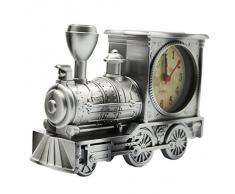 Vintage Retro tren estilo estudiantes alarma reloj mesa escritorio tiempo reloj Cool tren modelo casa oficina estante decoración novedad cumpleaños vacaciones chicos adultos niños regalo plata