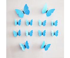 12PCs Rainbow Fox PVC Mariposa Pegatinas de Pared Revestimientos de Paredes (azul)