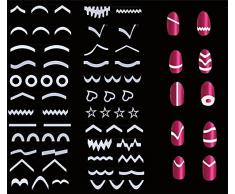 CAOLATOR 24 Pcs Pegatinas de Uñas Moda Pegatinas de Uñas Francesas de Blanco Línea de Manicura Calcomanías Uña Falsa Arte de DIY Accesorios para Uso Profesional o Hogar