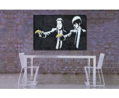 Cuadro de Impresión sobre Lienzo "Banksy" Graffiti - de 100x70 cm" Pulp Fiction Preparado con Marco Impresión Artística de Cuadro de Pared Decorativo Arte Callejero