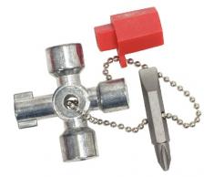 KS Tools 130.1010 - Mini llave para armario de distribución, con cadena y adaptador de bits (tamaño: 45 x 45 mm, 42 mm)