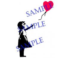 (34 x 50 cm) Banksy de vinilo adhesivo decorativo para pared de niña con globo/Street Graffiti lámina de decoración de vinilo / + incluye DIY extraíble de tela para el hogar de Vinilo regalo al azar!