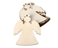 Koehope - Juego de 10 Adornos para árbol de Navidad, ángel, Madera, Colgante, con Cuerdas de Lino, Manualidades, artesanía, Fiesta, Cultura del hogar