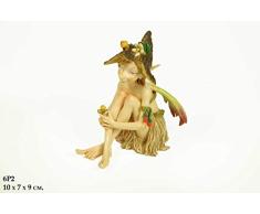 CAPRILO Figura Decorativa Fantasía de Resina Duende con Alas Sentado Adornos y Esculturas. Decoración Hogar. Regalos Originales. 10 x 7 x 9 cm. IB
