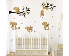 ufengke Pegatinas de Pared Animales del Bosque Árbol Vinilos Adhesivos Pared Marrón Ardilla para Dormitorio Habitación Niños Infantiles