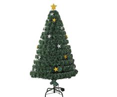 HOMCOM Árbol de Navidad Artificial Árboles de Abeto 180cm con Soporte Decoraciones Navideñas Copos de Estrella Fibra Óptica Brillante LED Multicolor Ignífugo