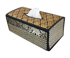 Funda para caja de pañuelos de trenzado de caña hecha con materiales sostenibles y ecológicos y un exquisito ribete de seda. (B Negro)