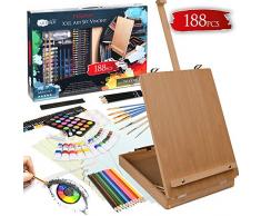 Artina Set de Pintura de 188 Piezas para Adultos y niños Vincent - con Caballete maletín de Pintura de Mesa, tizas de óleo, Acuarelas, acrílicos, lápices de carboncillo y Mucho más - Kit Pintura