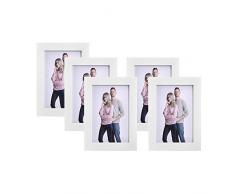 SONGMICS Juego de 5 Marcos de Fotos 10 x 15 cm, Portafotos de Madera, Vidrio Frontal, Regalo, Tablero de MDF Blanco RPF35WT