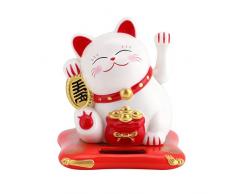 Gato de la Fortuna Solar Gato de la Suerte Decoración para Coche Casa Regalo(Blanco)