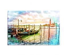 Feeby Frames Cuadro en Lienzo, Cuadro Impresión, Cuadro Decoración, Canvas de una Pieza, 80x120 cm, Vista, Canal DE Venecia, Góndolas, Acuarela, Colores