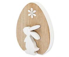 Matches21 - Figura Decorativa de Conejo de Pascua en Madera (12 x 12 x 2 cm), Color Blanco y marrón