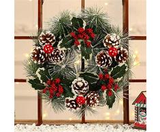 Corona de Navidad de 12 pulgadas para ventana y adviento, corona de puerta artificial con variante de bayas rojas y hojas perennes Decoración de invierno ideal para uso en interiores y exteriores