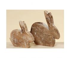 Conejo de mango de madera L 17 cm conejo de Pascua Decoración Escultura Animal