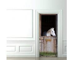 Etiqueta De La Puerta Etiqueta De La Pared 3D Caballo En La Puerta Mural De La Pared Papel Tapiz Mural Estampado De Pared Mural Fotomural Foto Autoadhesivo 77X200Cm