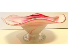 Cuenco, recipiente de vidrio coloreado, decorativa jarron, cascara, bowl de cristal soplado a boca en el pie, en el colour rosa, beige, blanco de marmol, diametro circa 24 cm, disenado y fabricado por la Oberstdorfer Glashütte