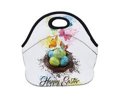 Bolsa Térmica Porta Alimentos,Caja De Almuerzo,Bolsa De Almuerzo,Lonchera,Salpicaduras De Acuarela Huevos De Pascua Nido Mariposas Mujeres Hombres Reutilizables Cajas Con Aislamiento Bento Para Picn