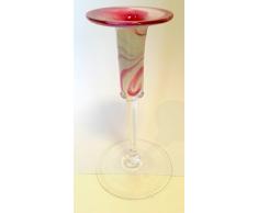 Candelabro de vidrio cristal coloreado, candeleros en vidrio soblado con la boca, en el color rosa, blanco, altura alrededor de 17 cm, diseñado y fabricado por el Oberstdorfer Glashütte