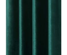 MIULEE Cortina Opaca Larga Terciopelo de Ventana con Ollaos Anti-Ruido Monocromática para Salón Habitación Dormitorio Dos Paneles de 140x175cm Verde