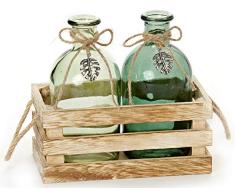 HEITMANN DECO Caja de Madera con 2 jarrones de Cristal, decoraciÃ³n de Mesa, Juego de jarrones en Caja Decorativa, jarrÃ³n de Flores con Cuerda de Yute, decoraciÃ³n de Primavera, Verde