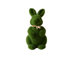 Amosfun Conejito de Pascua Estatua Verde Flocado Conejo Figuras Jardín Artificial Musgo Animal para Mesa Interior Hogar Cocina Estante Decoraciones