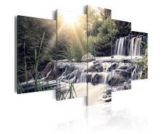 murando - Cuadro en Lienzo 200x100 cm Naturaleza Paisaje - impresión de 5 Piezas - Material Tejido no Tejido - impresión artística - Decoracion de Pared Cascada Verde Arboles c-C-0026-b-p