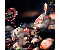 NHDZ Obra de Escultura de Resina Colección 2 Piezas alegrarse caprichoso Pascua Primavera Conejito Conejo Mesa hogar Acento decoración Valentine s day-T11600A