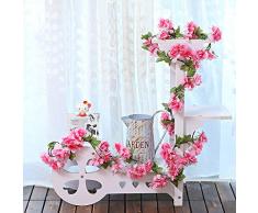MZMing 2piecesx235cm Artificial Cereza Colgando Vid Flor Artificial Brote Flor Planta Artificial Flor Vid Hojas Para Familia Jardín Fiesta Cerca Decoración de la Boda-Rojo