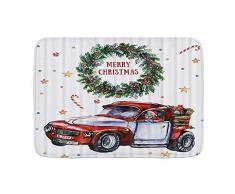 OPQRSTQ-O lfombra de baño,Feliz Navidad Año Nuevo Festival Navidad Santa en Coche y Feliz Navidad Dentro de Corona de Adviento,Alfombra de baño Alfombra Antideslizante,29.5X 17.5